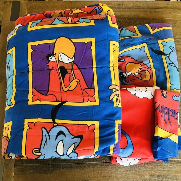 Disney Other - Vintage Disney’s Aladdin Twin Bed Set Comforter Pillowcase Fitted Flat Sheet